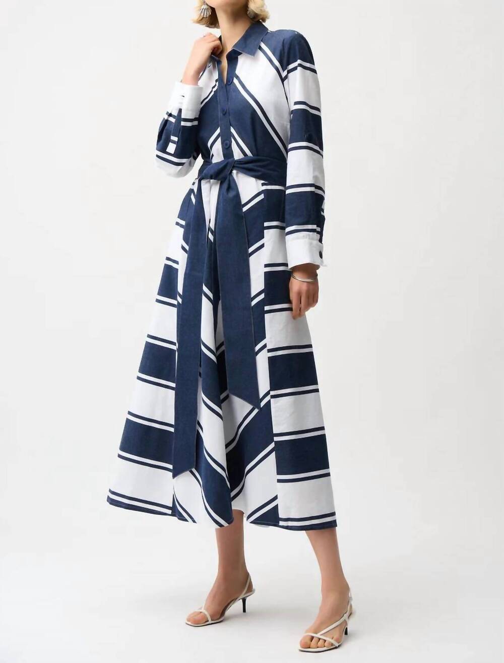 NEW JOSEPH RIBKOFF striped midi dress in navy